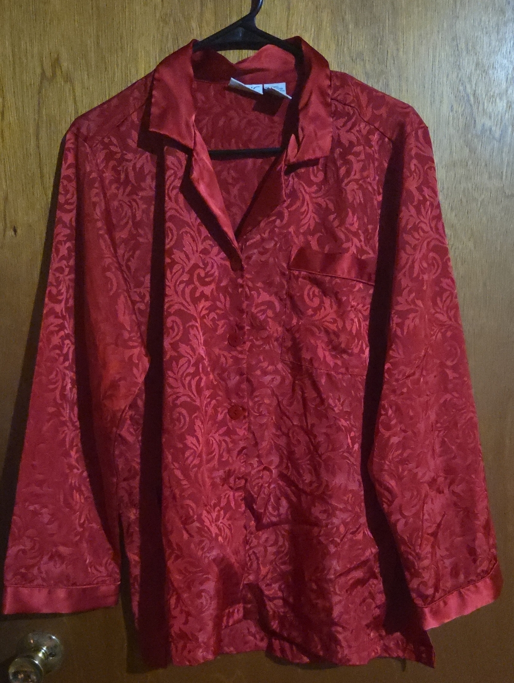 Red Button Up Blouse With Pattern